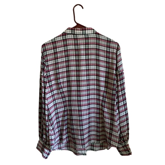 Riley & Rae Lavallière Bow Blended Legacy Pink Plaid Button Up Blouse Large - Picture 5 of 11